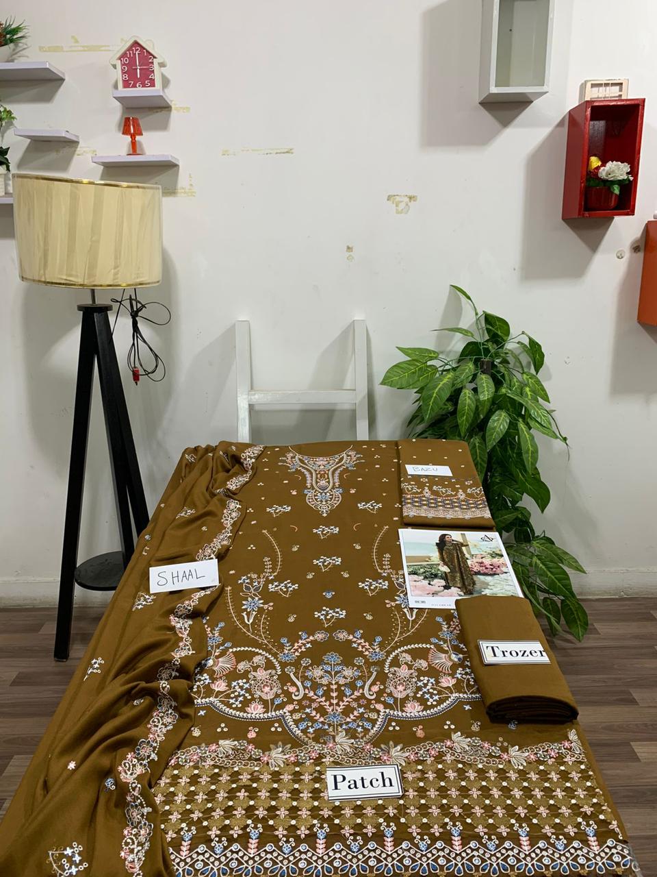 Fully EMB 3PC Unstitched Winter Dress With EMB Shawl- DE-145M