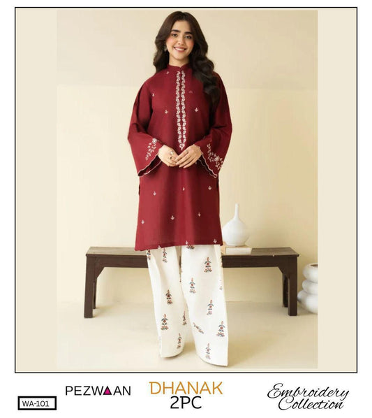Embroidered 2Pc Dhanak Unstitched Winter Dress With EMB Patches - W637