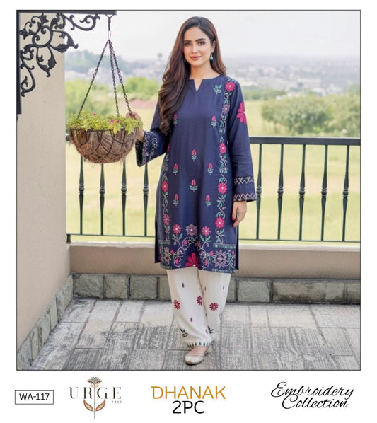 Embroidered 2Pc Dhanak Unstitched Winter Dress With EMB Patches - W639