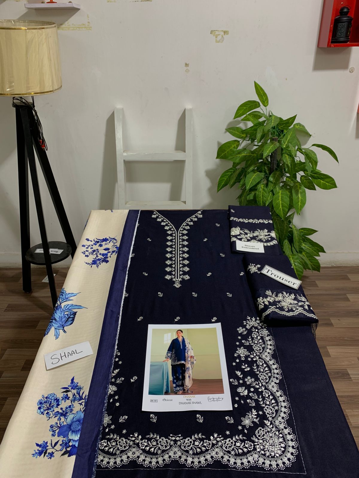 EMB 3PC Unstitched Winter Dress With Printed Pashmina Shawl- DE-121B