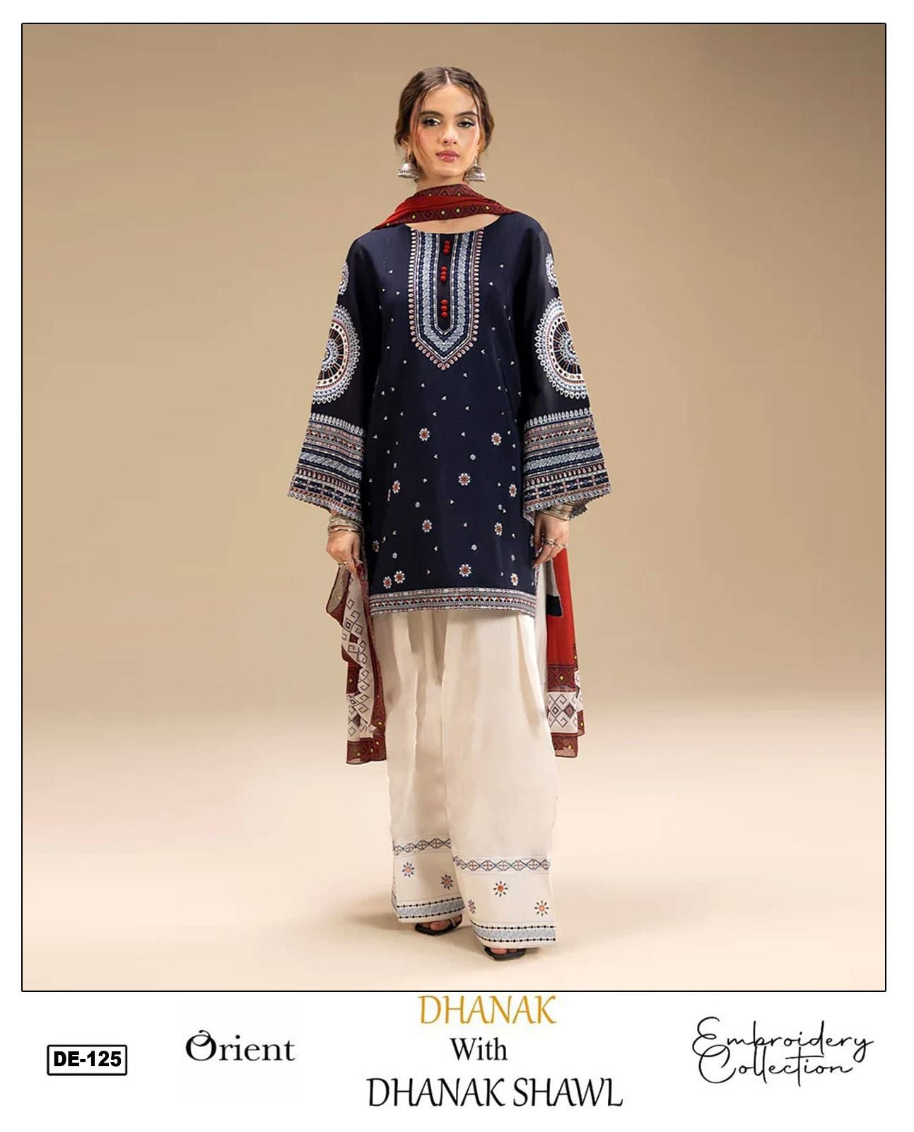 EMB 3PC Unstitched Winter Dress With Printed Pashmina Shawl- DE-121