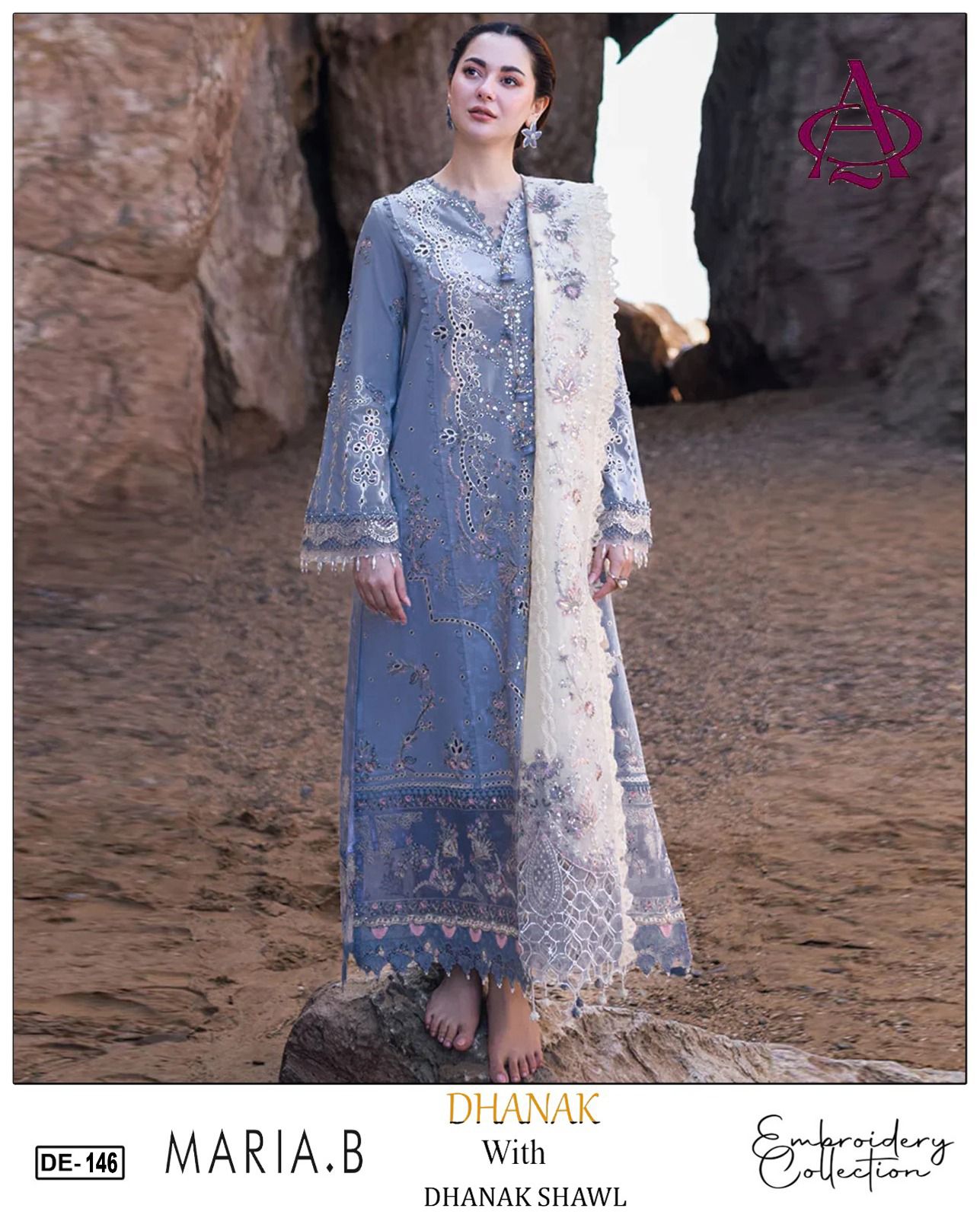 Fully EMB 3PC Dhanak Unstitched Winter Dress With EMB Shawl - DE-146P