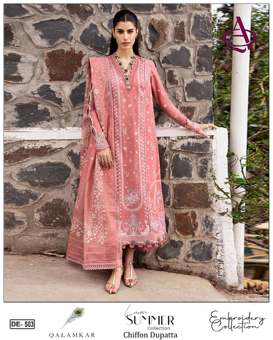 Emb 3PC Lawn Summer Dress With Printed Silk Dupatta - DE-503