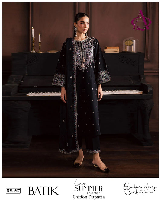 Emb 3PC Lawn Summer Dress With Emb Chiffon Dupatta - DE-507