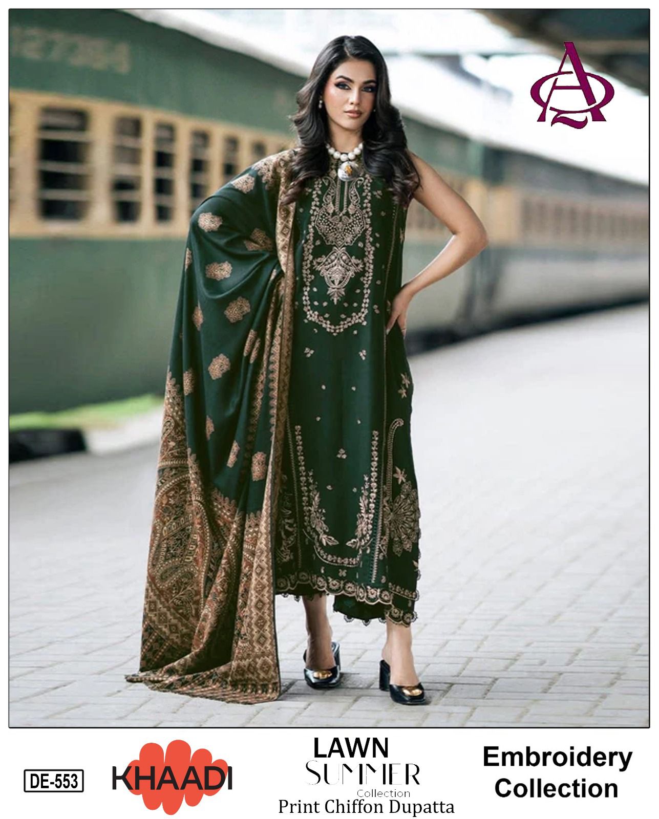 Emb 3PC Lawn Summer Dress With Silk Printed Dupatta - DE-553