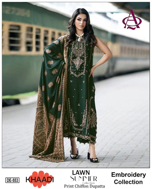 Emb 3PC Lawn Summer Dress With Silk Printed Dupatta - DE-553