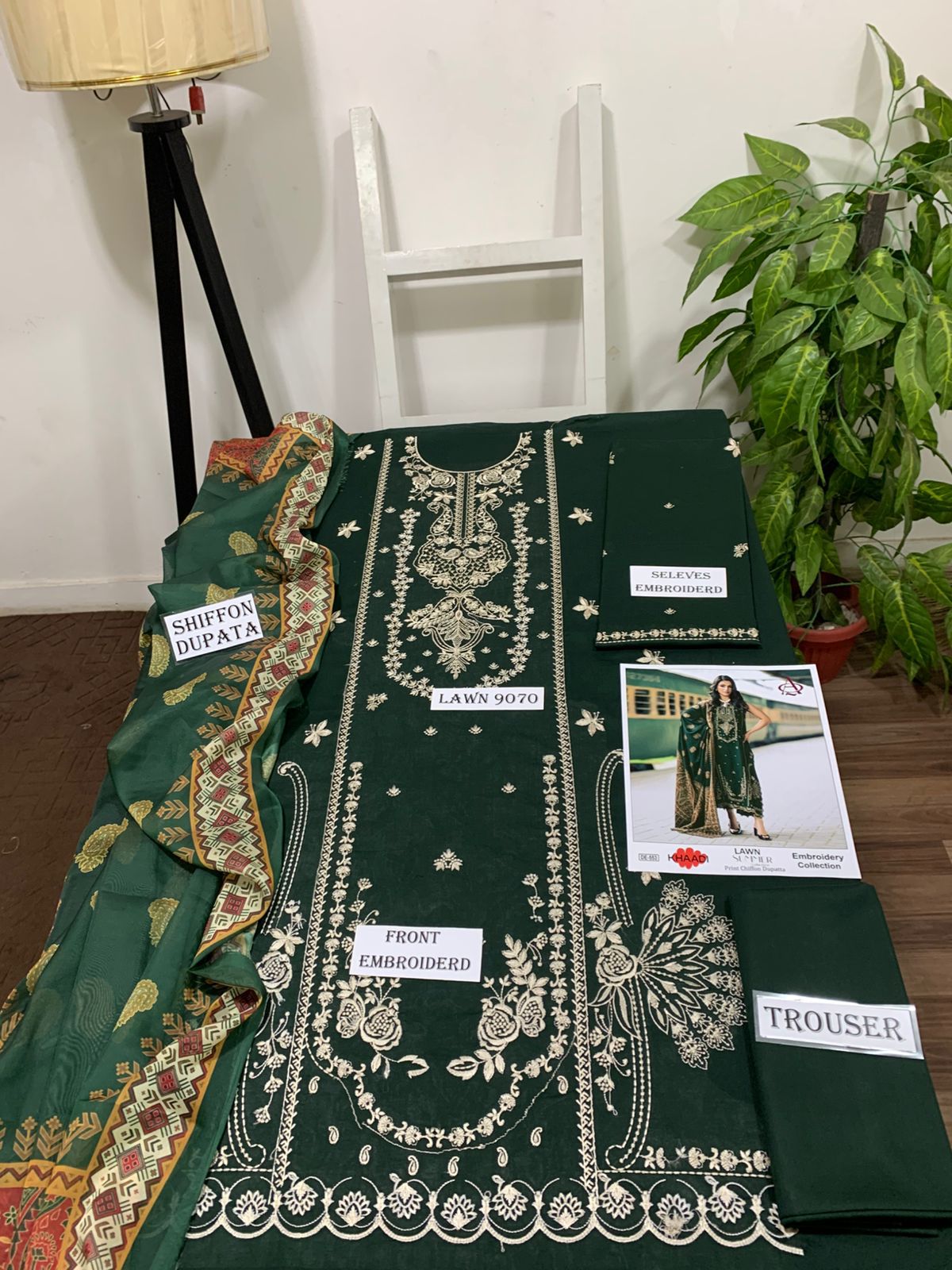 Emb 3PC Lawn Summer Dress With Silk Printed Dupatta - DE-553