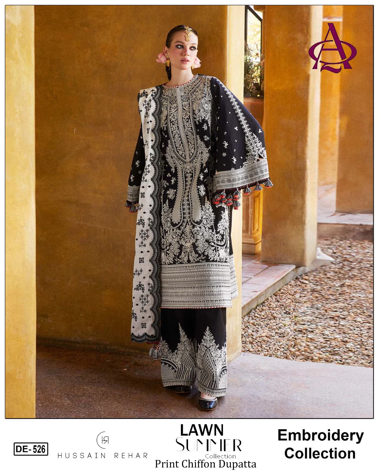 Emb 3PC Lawn Unstitched Summer Dress With Printed Silk Dupatta - DE-526