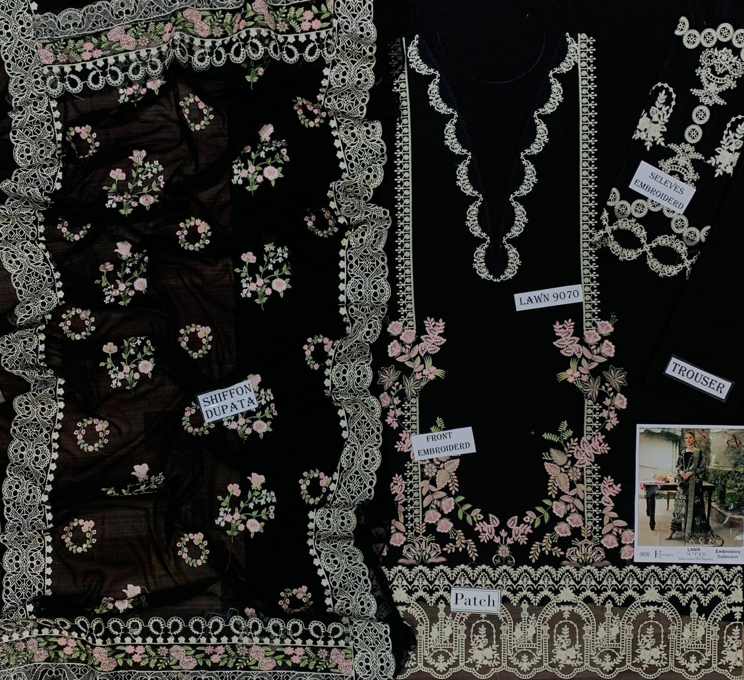 Luxury 3PC Lawn Unstitched Summer Dress With Emb Chiffon Dupatta - AL-811