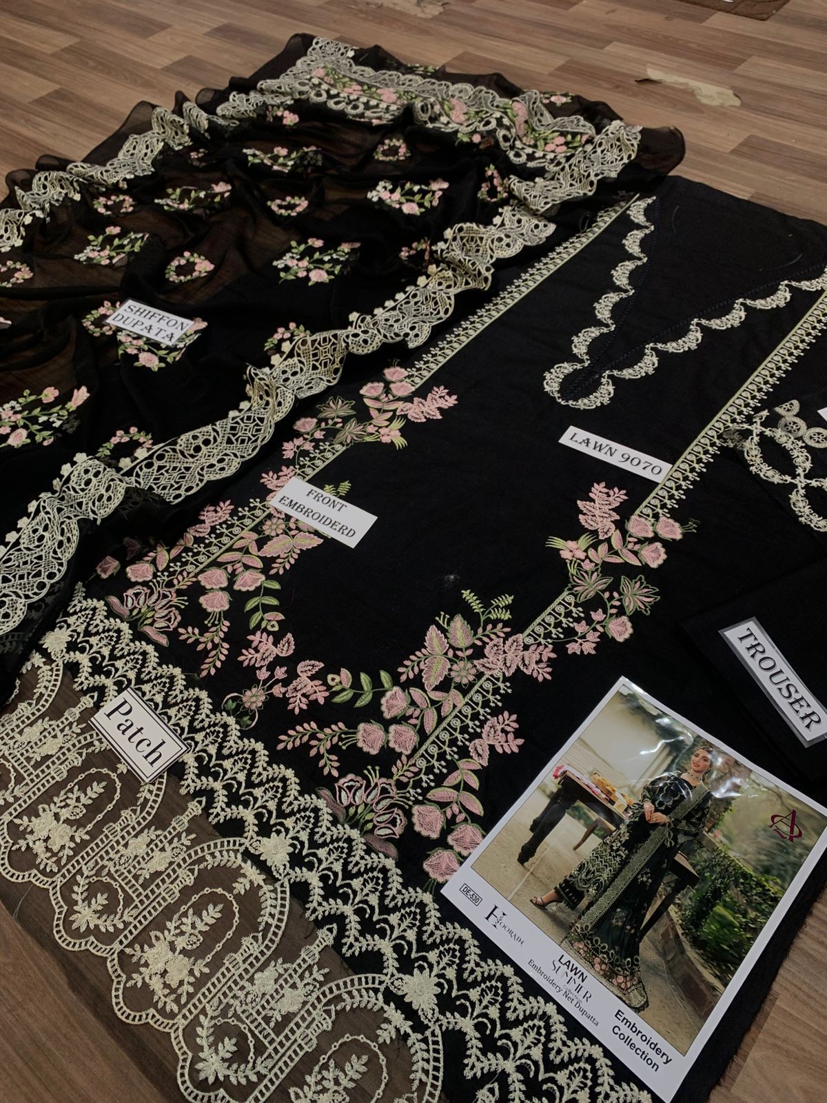 Luxury 3PC Lawn Unstitched Summer Dress With Emb Chiffon Dupatta - AL-811