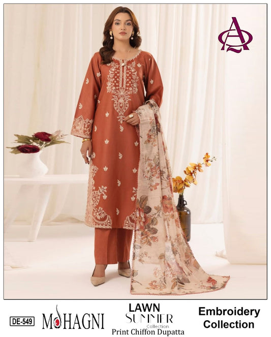 EMB 3PC Lawn Unstitched Summer Dress With Silk Dupatta - DE-549