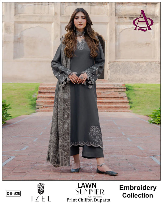 EMB 3PC Lawn Unstitched Summer Dress With Silk Dupatta - DE-525