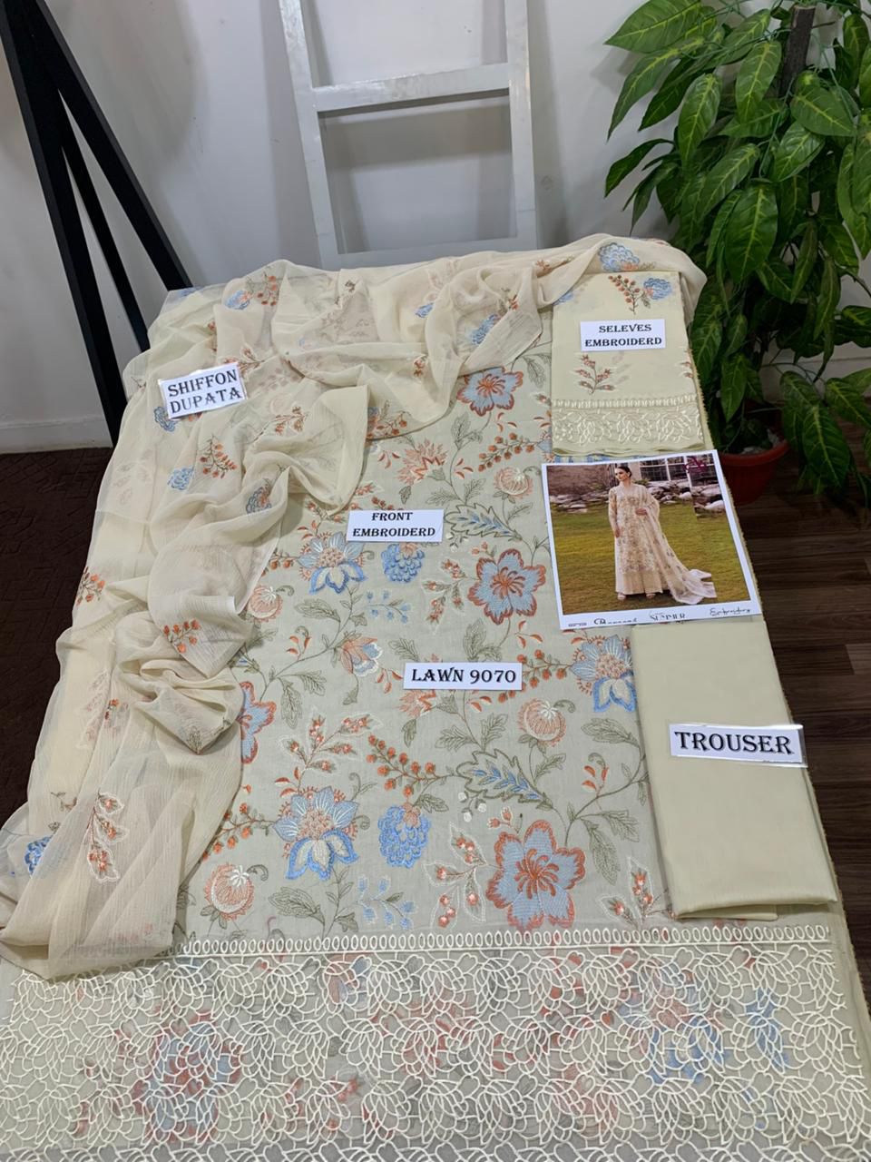 Emb 3PC Lawn Unstitched Summer Dress With Emb Chiffon Dupatta - AL-810