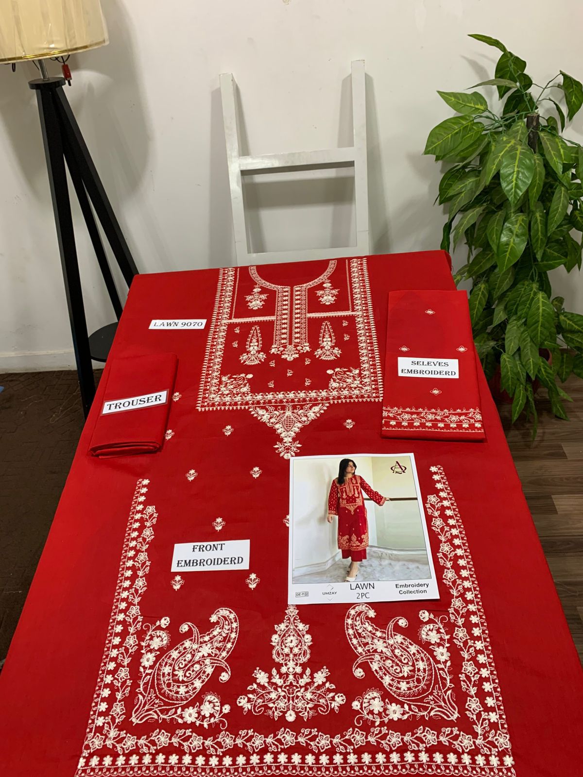 Embroidered 2Pc Lawn Unstitched Summer Dress - DE-1122RD