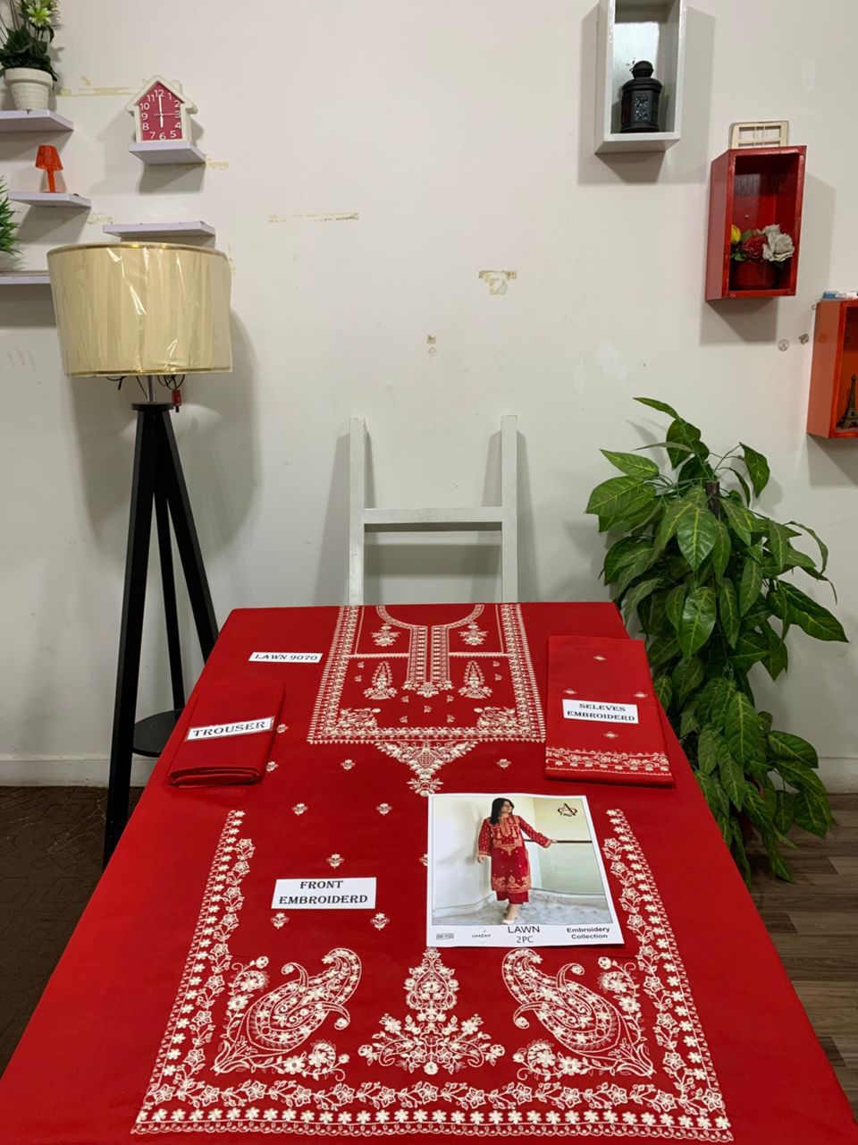Embroidered 2Pc Lawn Unstitched Summer Dress - DE-1122RD