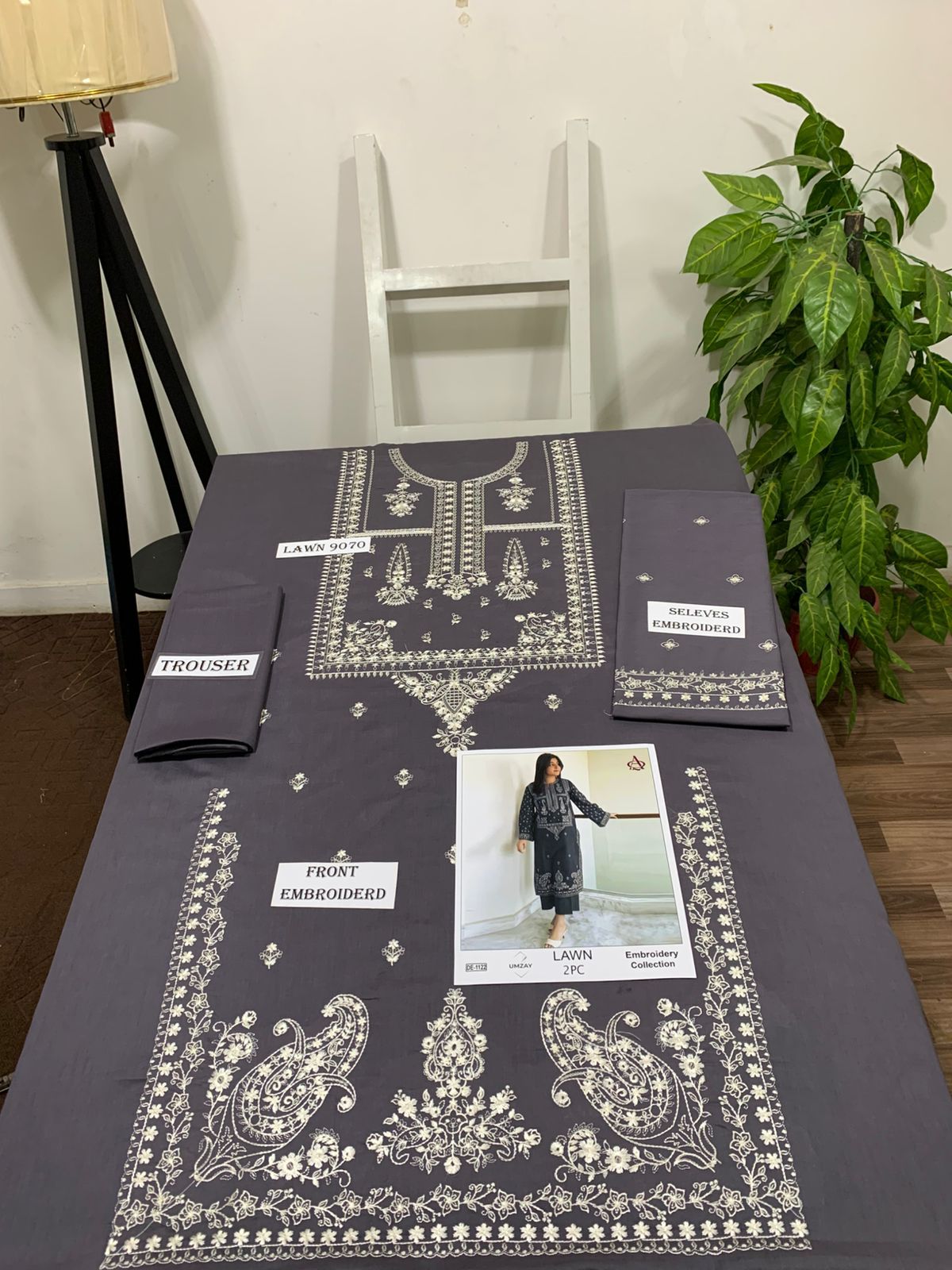 Embroidered 2Pc Lawn Unstitched Summer Dress - DE-1122GR