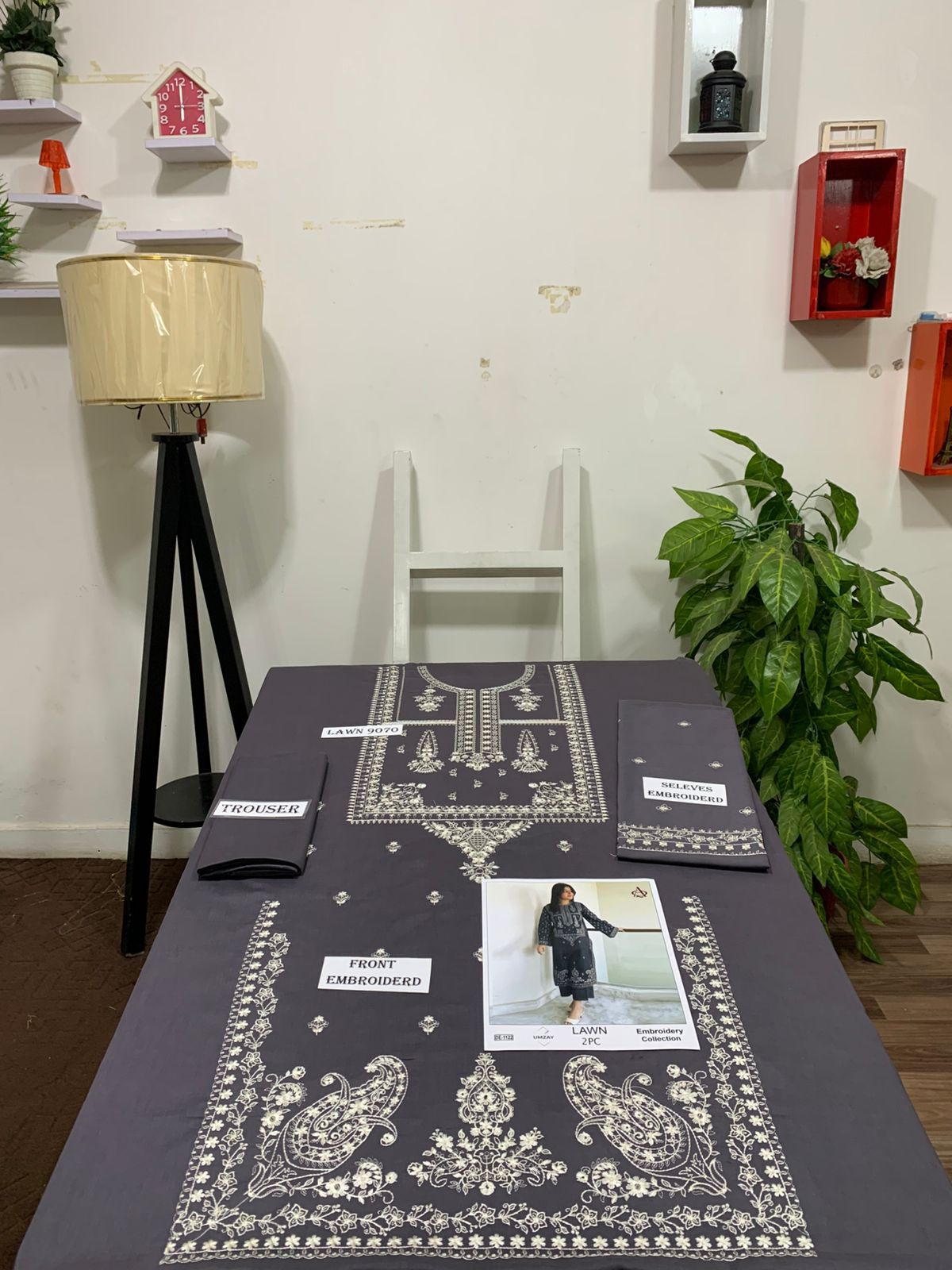 Embroidered 2Pc Lawn Unstitched Summer Dress - DE-1122GR