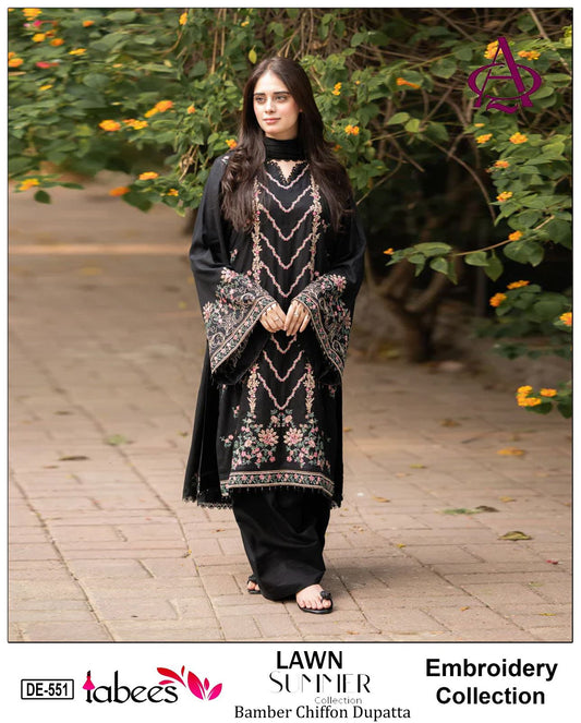Emb 3PC Lawn Summer Dress With Chiffon Emb Dupatta - DE-551