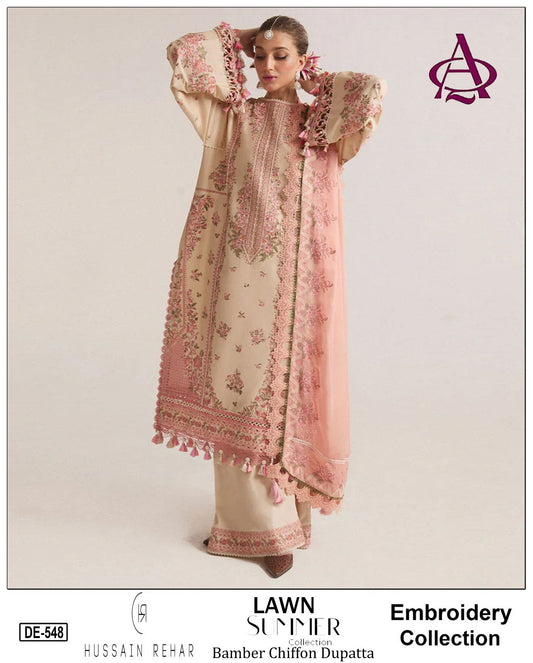 Emb 3PC Lawn Summer Dress With Chiffon Emb Dupatta - DE-548