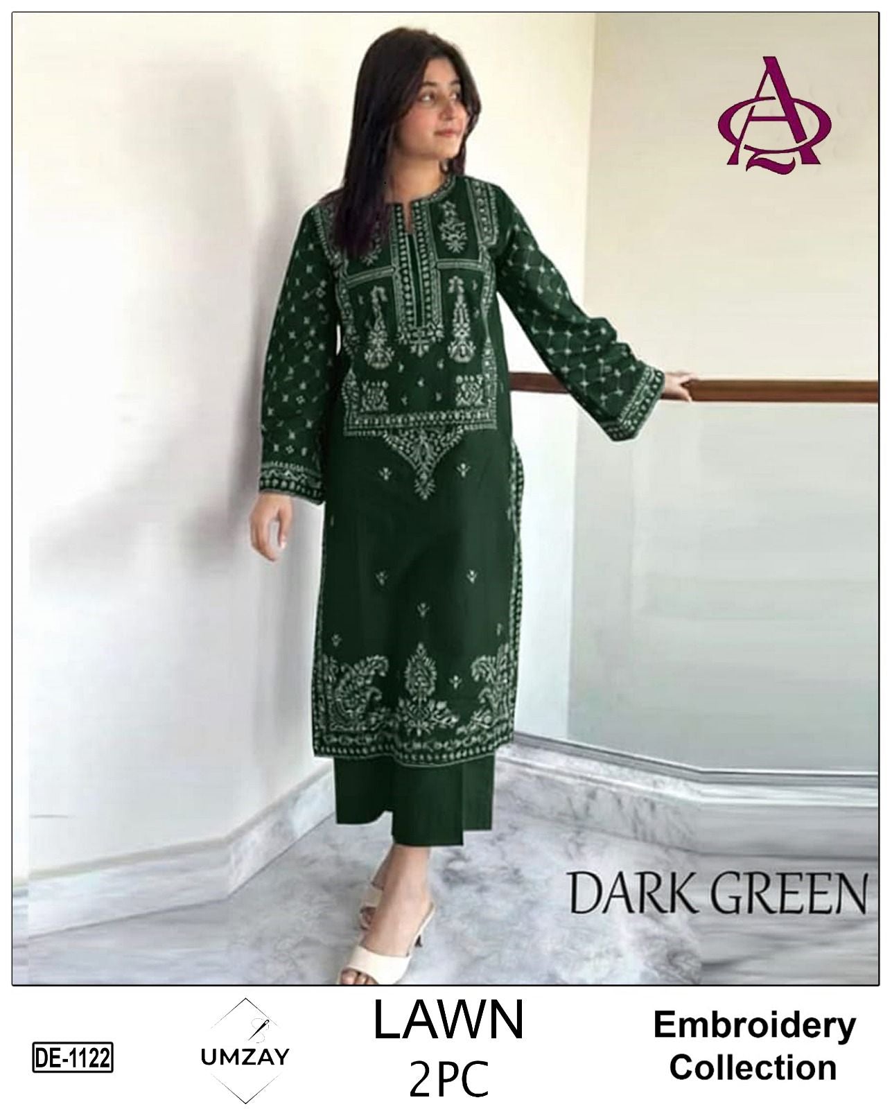 Embroidered 2Pc Lawn Unstitched Summer Dress - DE-1122GN