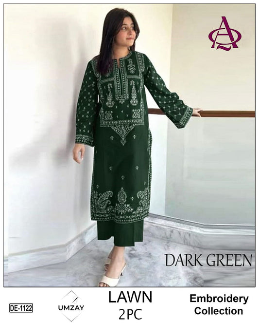 Embroidered 2Pc Lawn Unstitched Summer Dress - DE-1122GN