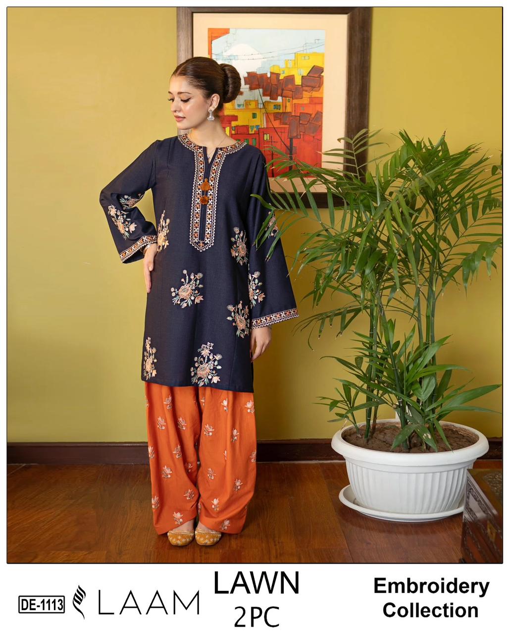 Embroidered 2Pc Lawn Unstitched Summer Dress - DE-1113OR