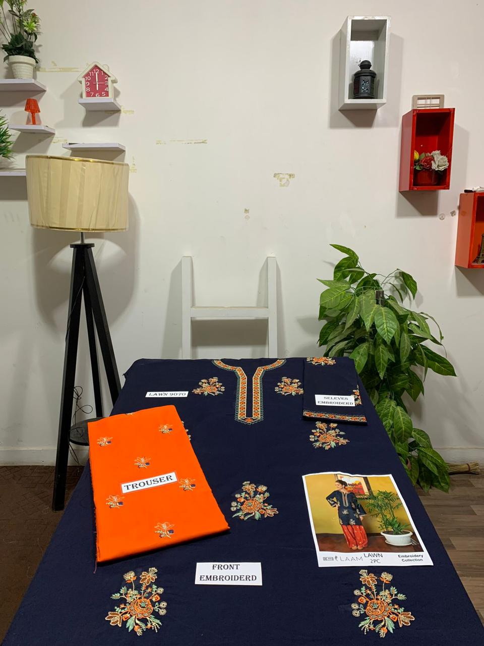 Embroidered 2Pc Lawn Unstitched Summer Dress - DE-1113OR