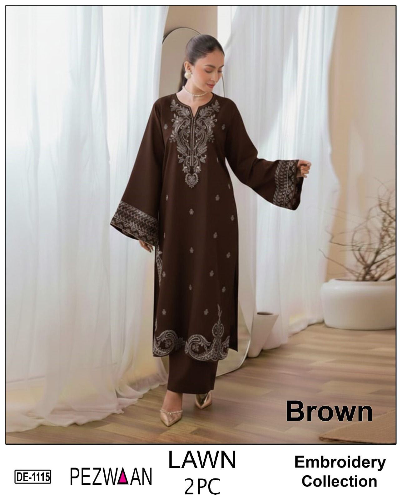 Embroidered 2Pc Lawn Unstitched Summer Dress - DE-1115