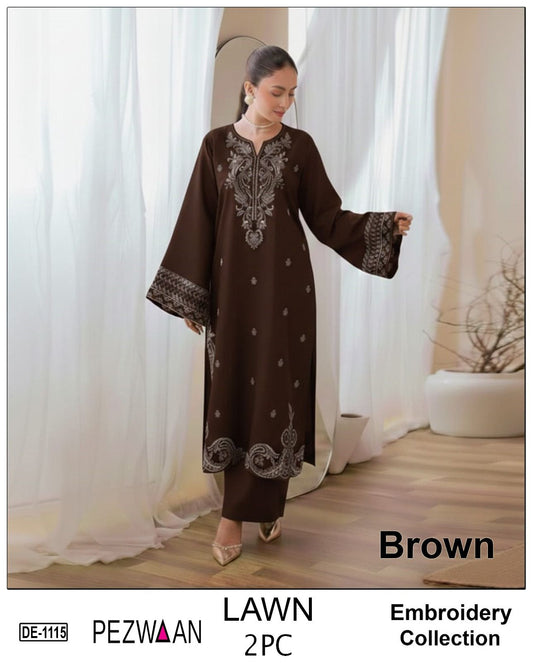 Embroidered 2Pc Lawn Unstitched Summer Dress - DE-1115