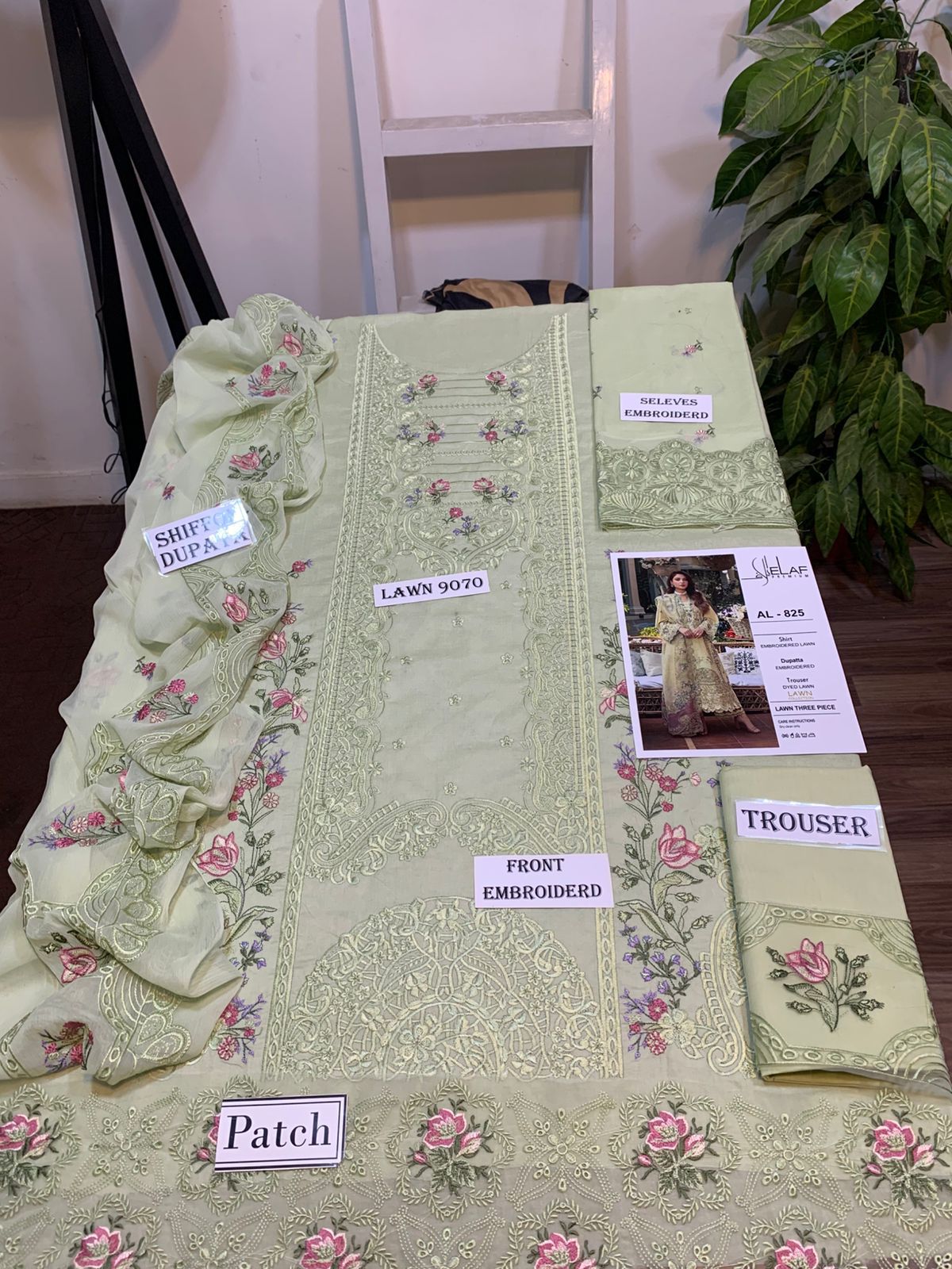 3 Piece - Embroidered Lawn Suit With Slub Monar Dupatta AL-825