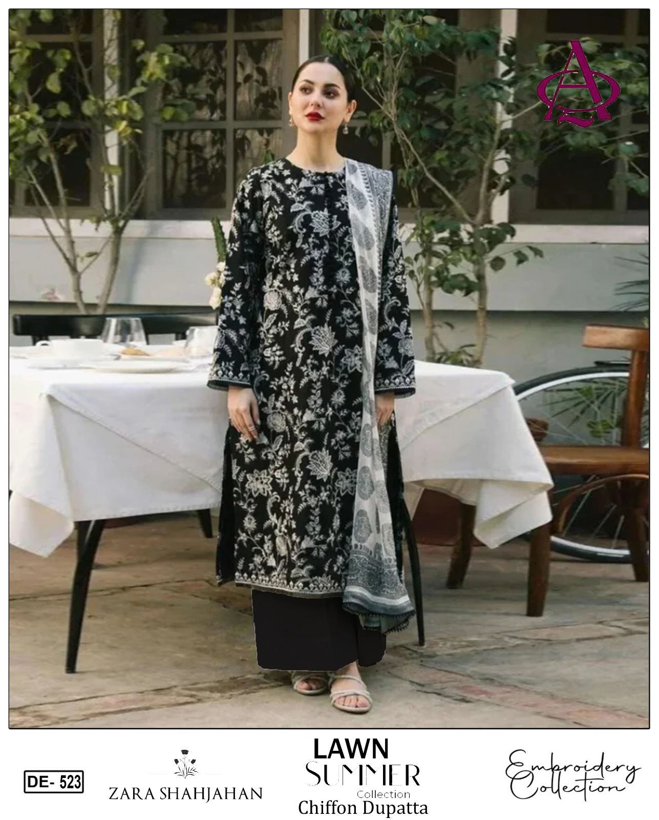 3PC - Lawn Embroidered Dress With Printed Silk Dupatta - DE-523