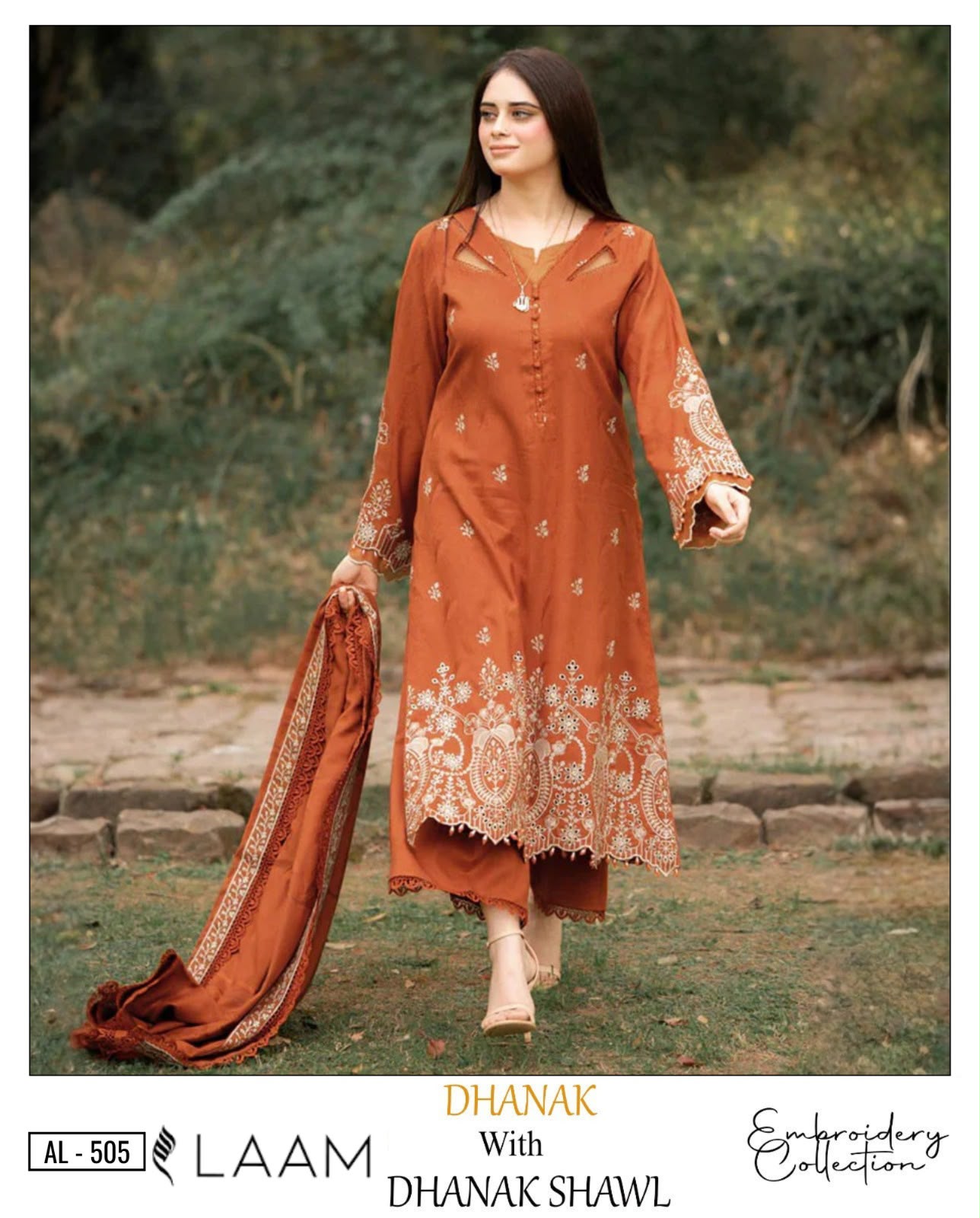 3-Piece Embroidered Dhanak Suit With Sequins Winter Fabrics