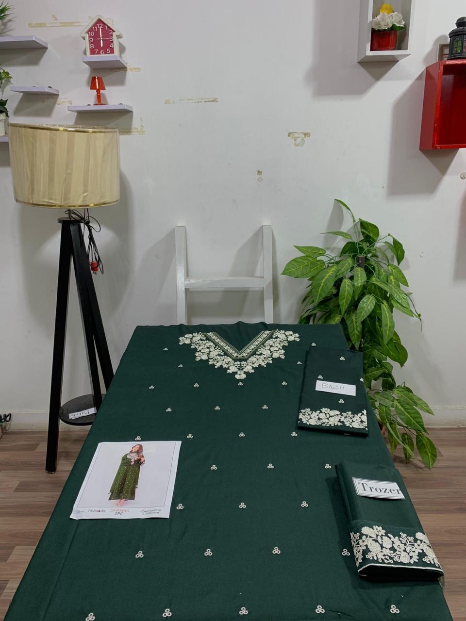 Embroidered 2Pc Dhanak Unstitched Winter Dress With EMB Patches - W631