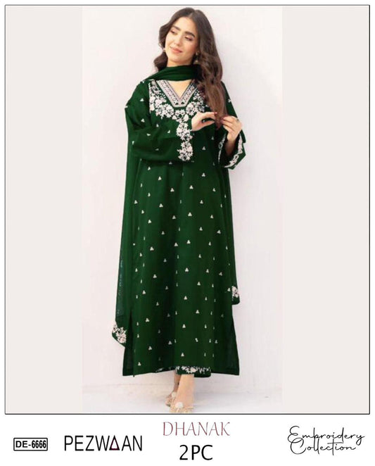 Embroidered 2Pc Dhanak Unstitched Winter Dress With EMB Patches - W631