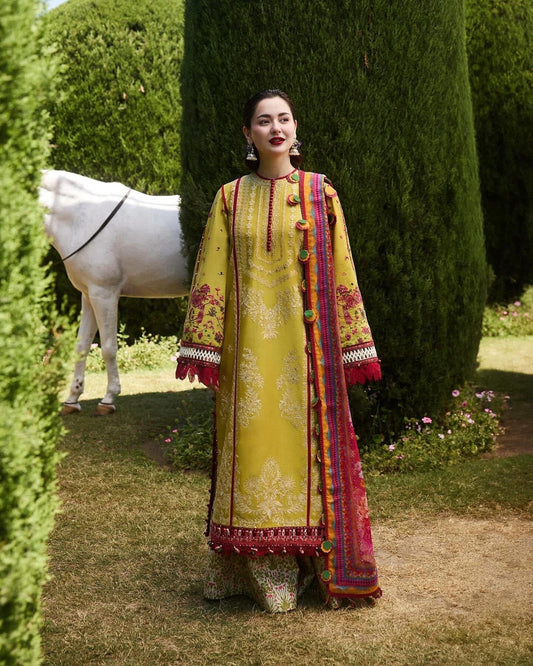 3 Piece - Embroidered Lawn Suit With Printed Silk Dupatta AL-801
