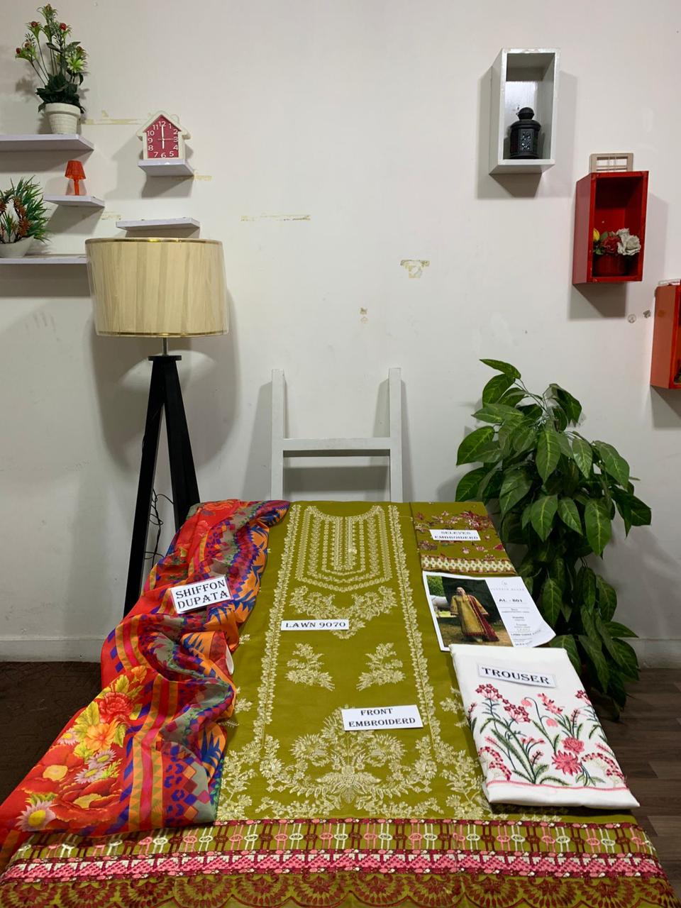 3 Piece - Embroidered Lawn Suit With Printed Silk Dupatta AL-801
