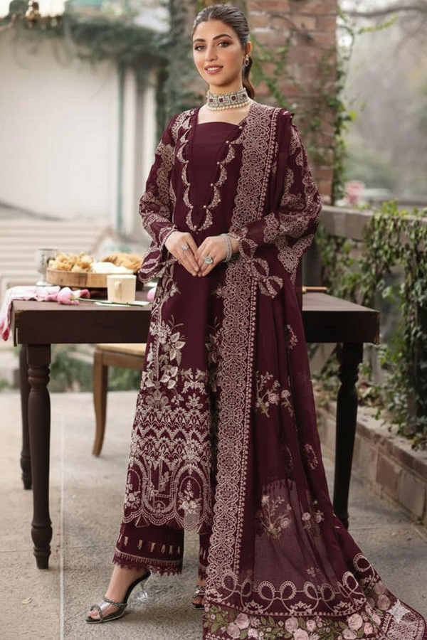 3 Piece - Embroidered Lawn Suit With Chiffon Emb Dupatta AL-812
