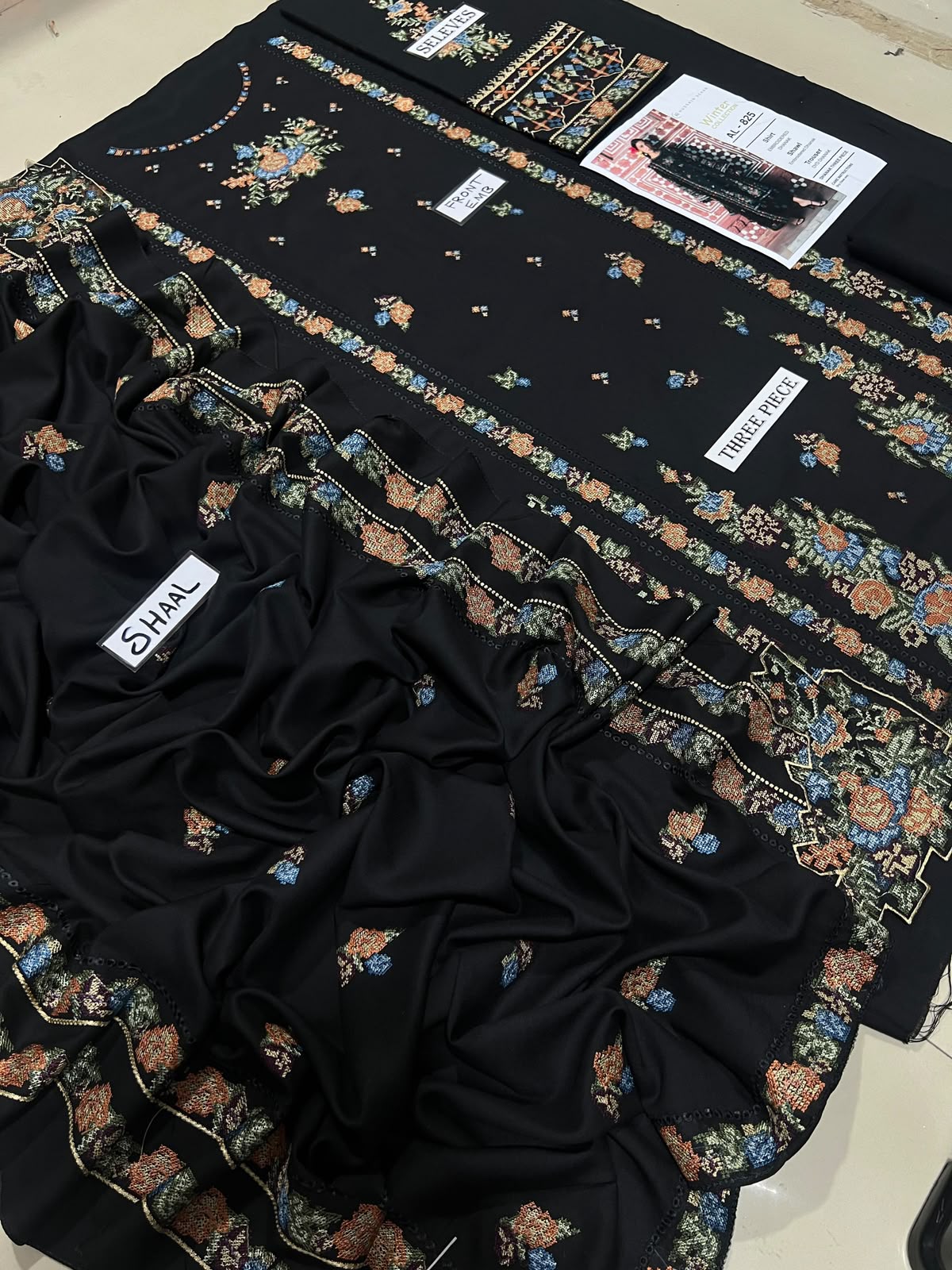 3-Piece Hussain Rehar's Premium Embroidered Dhanak Suit AL-825