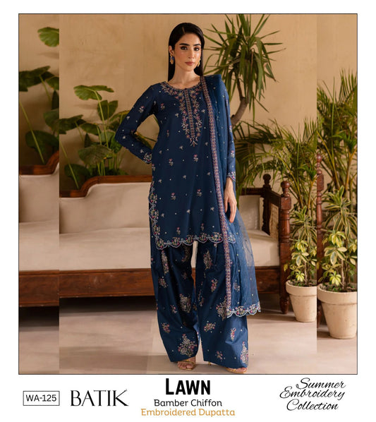 3 Piece - Embroidered Lawn Suit With Embroidered Chiffon Dupatta