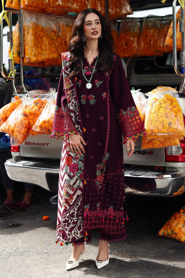 3 Piece - Embroidered Lawn Suit With Chiffon Dupatta