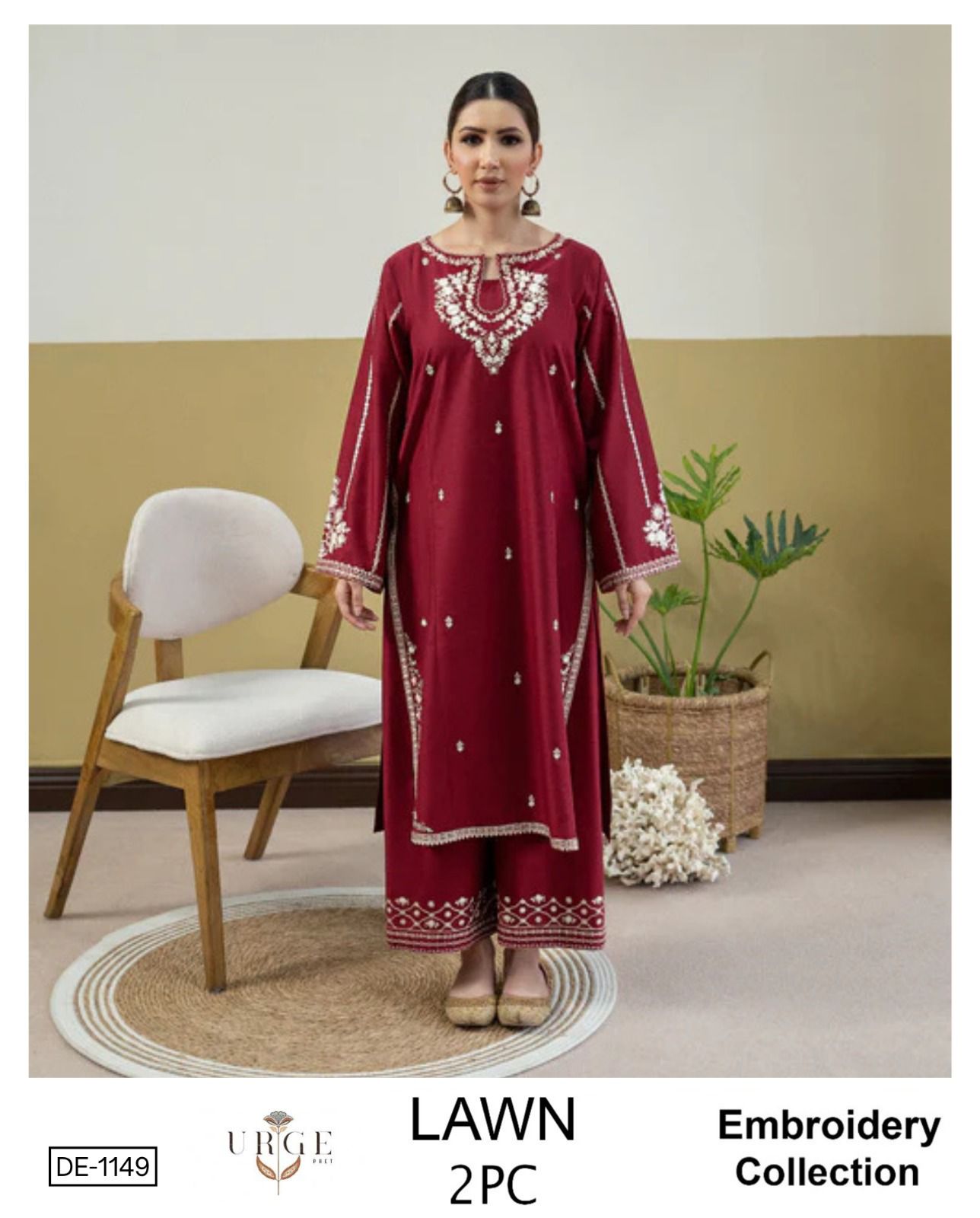 Embroidered 2Pc Lawn Unstitched Summer Dress - DE-1149