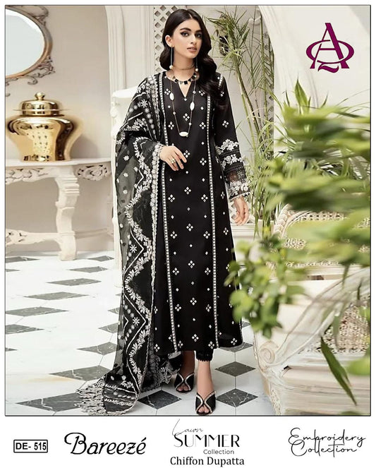 3 Piece - Embroidered Lawn Suit With Emb Chiffon Dupatta DE-515