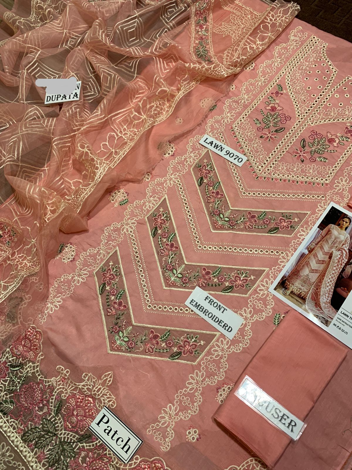 3 Piece - Embroidered Lawn Suit With Net Dupatta