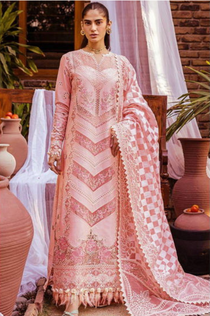 3 Piece - Embroidered Lawn Suit With Net Dupatta