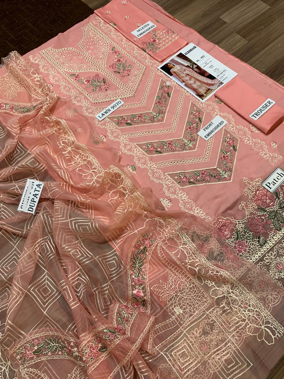 3 Piece - Embroidered Lawn Suit With Net Dupatta