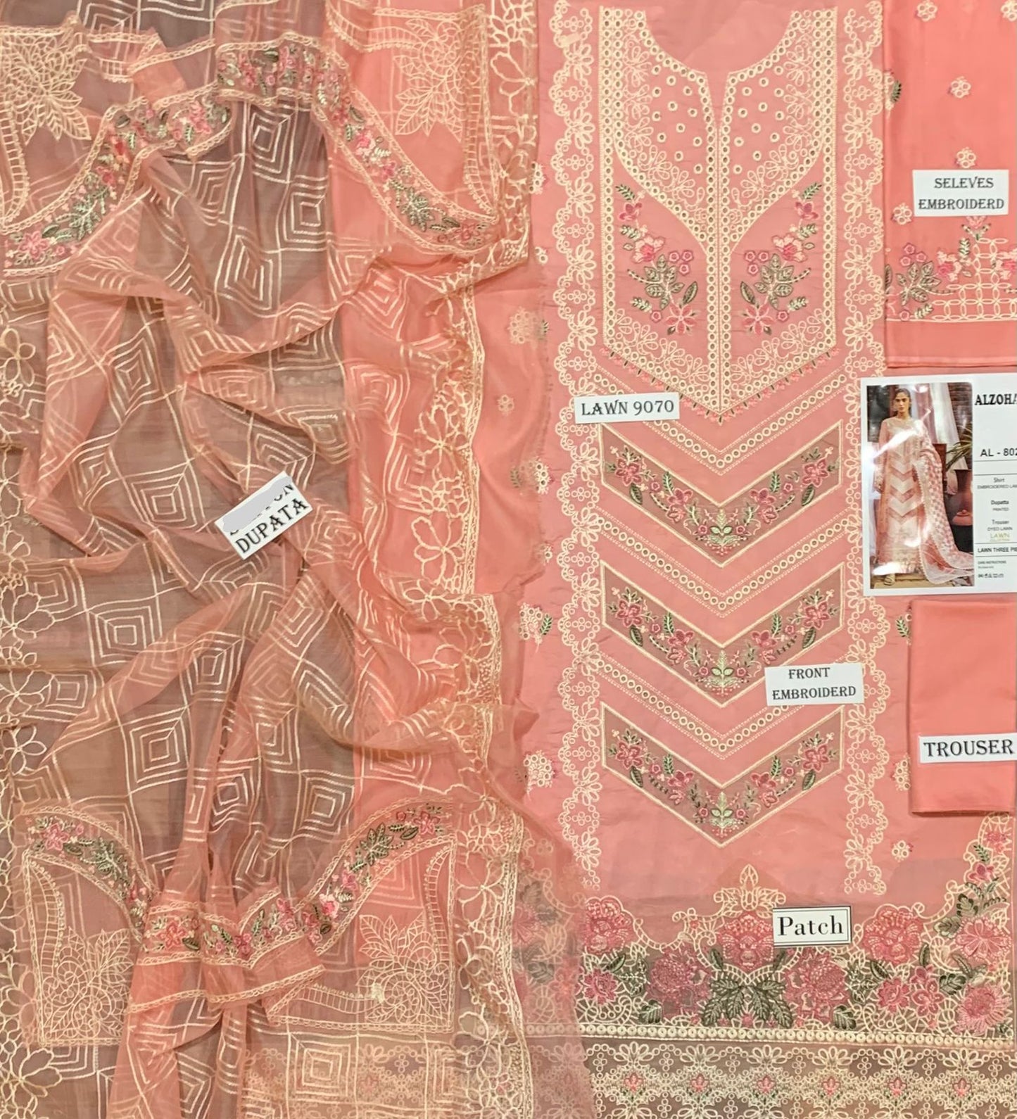 3 Piece - Embroidered Lawn Suit With Net Dupatta