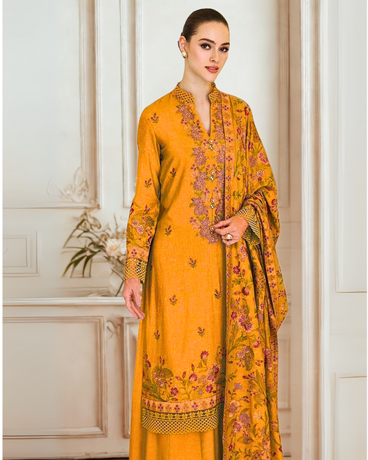 Fully Embroidered 3PC Dress With Heavy EMB Shawl - W26