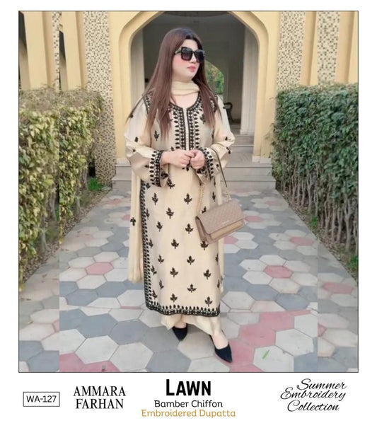 3 Piece - Embroidered Lawn Suit With Emb Chiffon Dupatta WA-127